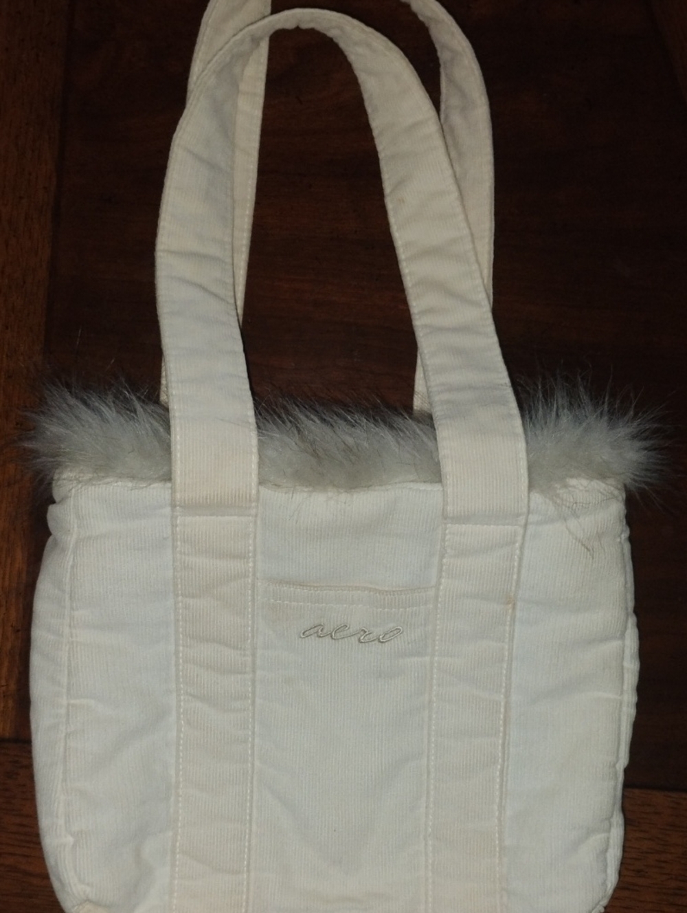 Aeropostale Cream Faux-Fur Trim Canvas Tote